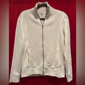 Calvin Klein Cream Ribbed Zip-Up Mock Neck Sweater Jacket